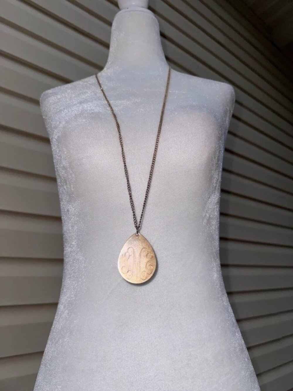 Gold SME Monogram Long Chain Teardrop Charm Necklace